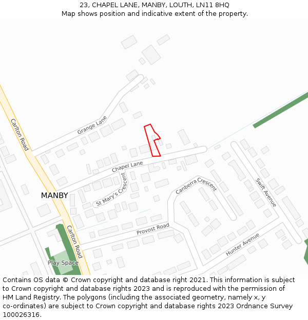 23, CHAPEL LANE, MANBY, LOUTH, LN11 8HQ: Location map and indicative extent of plot