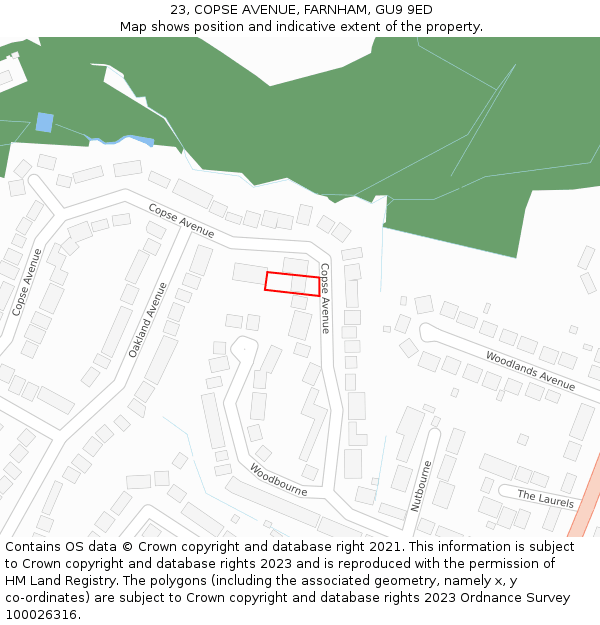 23, COPSE AVENUE, FARNHAM, GU9 9ED: Location map and indicative extent of plot