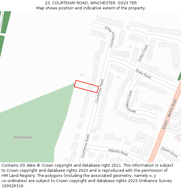 23, COURTENAY ROAD, WINCHESTER, SO23 7ER: Location map and indicative extent of plot