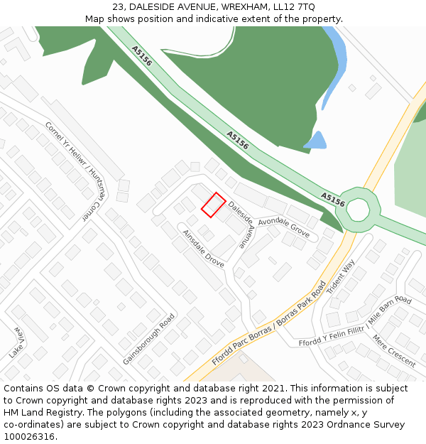 23, DALESIDE AVENUE, WREXHAM, LL12 7TQ: Location map and indicative extent of plot