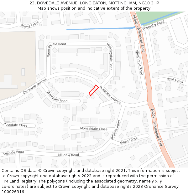 23, DOVEDALE AVENUE, LONG EATON, NOTTINGHAM, NG10 3HP: Location map and indicative extent of plot