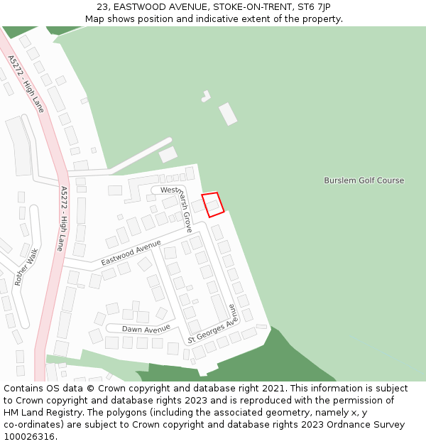 23, EASTWOOD AVENUE, STOKE-ON-TRENT, ST6 7JP: Location map and indicative extent of plot