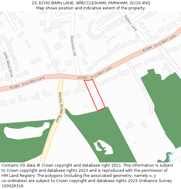 23, ECHO BARN LANE, WRECCLESHAM, FARNHAM, GU10 4NQ: Location map and indicative extent of plot