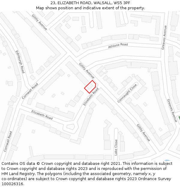23, ELIZABETH ROAD, WALSALL, WS5 3PF: Location map and indicative extent of plot