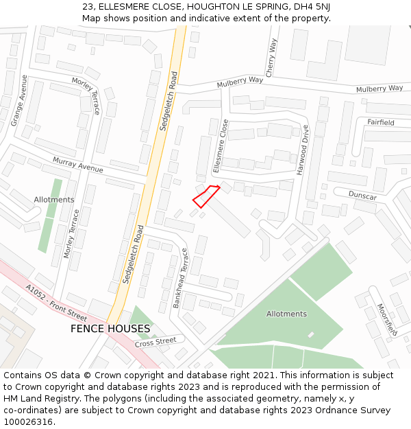 23, ELLESMERE CLOSE, HOUGHTON LE SPRING, DH4 5NJ: Location map and indicative extent of plot