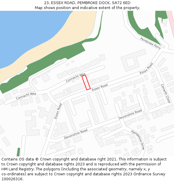 23, ESSEX ROAD, PEMBROKE DOCK, SA72 6ED: Location map and indicative extent of plot