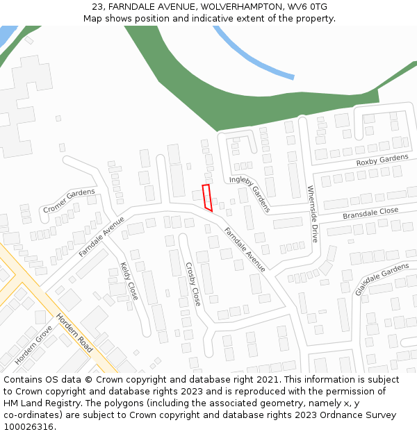 23, FARNDALE AVENUE, WOLVERHAMPTON, WV6 0TG: Location map and indicative extent of plot