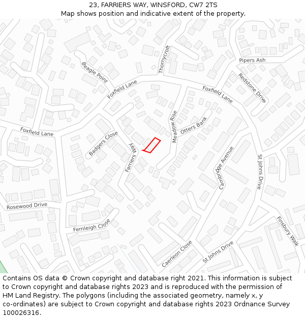 23, FARRIERS WAY, WINSFORD, CW7 2TS: Location map and indicative extent of plot