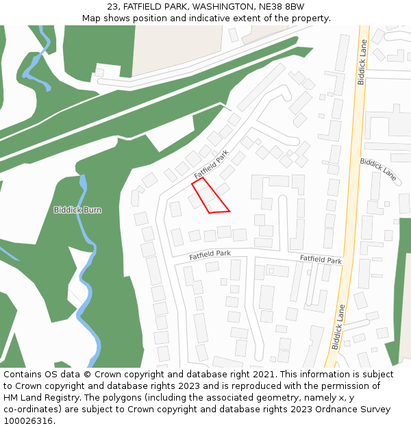 23, FATFIELD PARK, WASHINGTON, NE38 8BW: Location map and indicative extent of plot