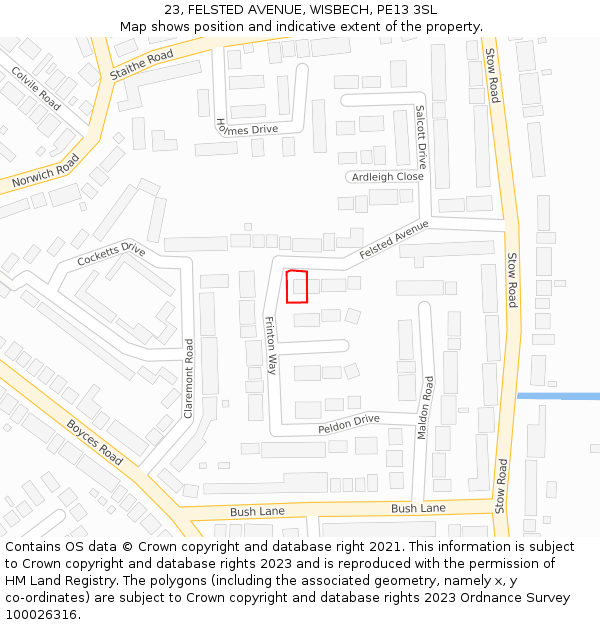 23, FELSTED AVENUE, WISBECH, PE13 3SL: Location map and indicative extent of plot