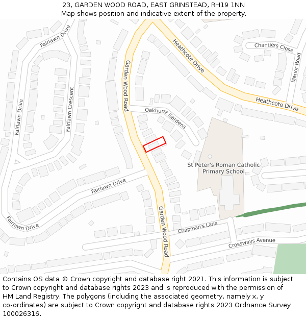 23, GARDEN WOOD ROAD, EAST GRINSTEAD, RH19 1NN: Location map and indicative extent of plot