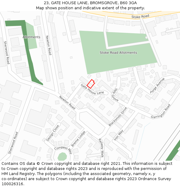 23, GATE HOUSE LANE, BROMSGROVE, B60 3GA: Location map and indicative extent of plot