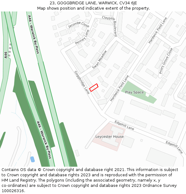 23, GOGGBRIDGE LANE, WARWICK, CV34 6JE: Location map and indicative extent of plot