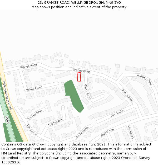 23, GRANGE ROAD, WELLINGBOROUGH, NN9 5YQ: Location map and indicative extent of plot