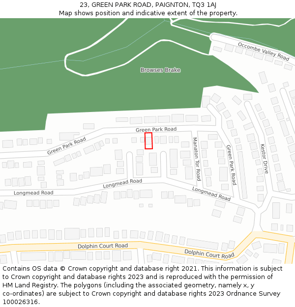 23, GREEN PARK ROAD, PAIGNTON, TQ3 1AJ: Location map and indicative extent of plot