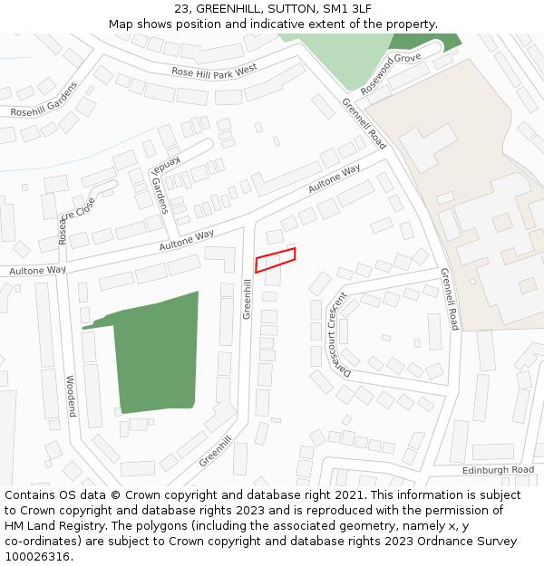 23, GREENHILL, SUTTON, SM1 3LF: Location map and indicative extent of plot