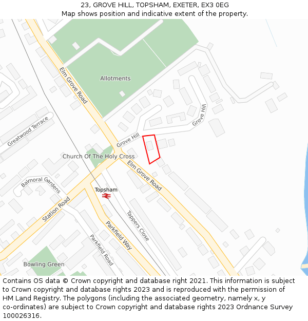 23, GROVE HILL, TOPSHAM, EXETER, EX3 0EG: Location map and indicative extent of plot