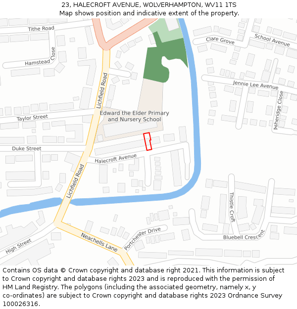 23, HALECROFT AVENUE, WOLVERHAMPTON, WV11 1TS: Location map and indicative extent of plot