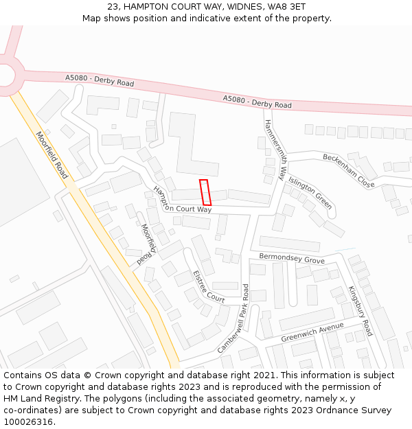 23, HAMPTON COURT WAY, WIDNES, WA8 3ET: Location map and indicative extent of plot