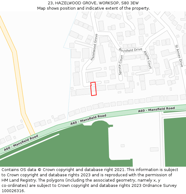 23, HAZELWOOD GROVE, WORKSOP, S80 3EW: Location map and indicative extent of plot