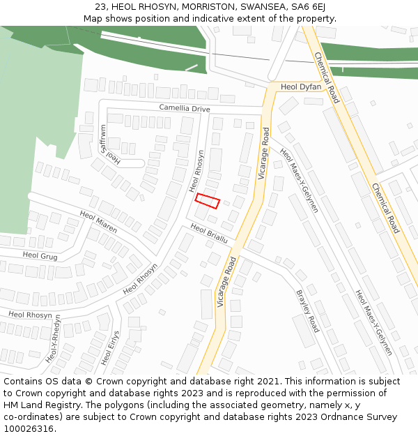 23, HEOL RHOSYN, MORRISTON, SWANSEA, SA6 6EJ: Location map and indicative extent of plot