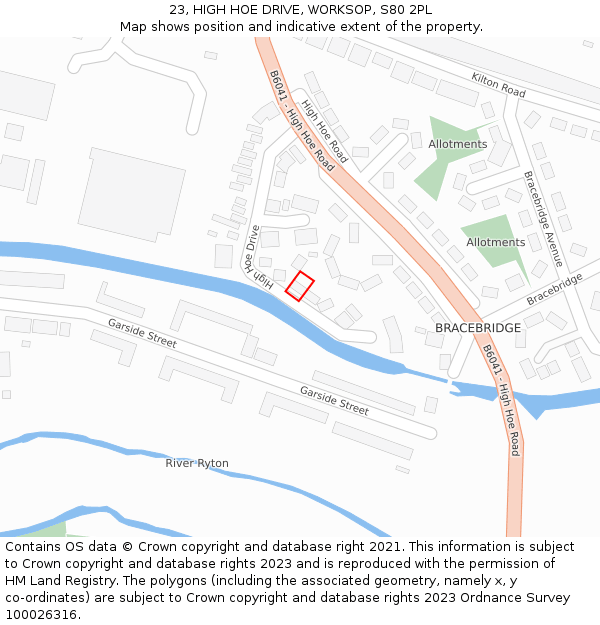 23, HIGH HOE DRIVE, WORKSOP, S80 2PL: Location map and indicative extent of plot