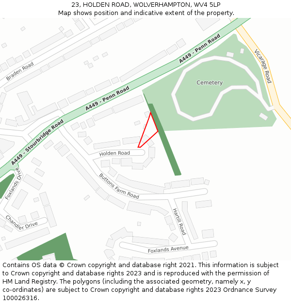 23, HOLDEN ROAD, WOLVERHAMPTON, WV4 5LP: Location map and indicative extent of plot