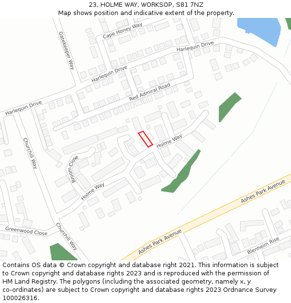 23, HOLME WAY, WORKSOP, S81 7NZ: Location map and indicative extent of plot