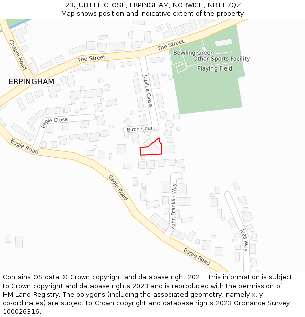 23, JUBILEE CLOSE, ERPINGHAM, NORWICH, NR11 7QZ: Location map and indicative extent of plot