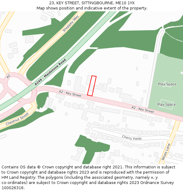 23, KEY STREET, SITTINGBOURNE, ME10 1YX: Location map and indicative extent of plot