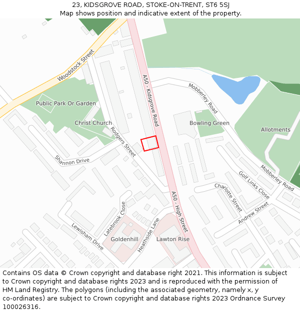 23, KIDSGROVE ROAD, STOKE-ON-TRENT, ST6 5SJ: Location map and indicative extent of plot