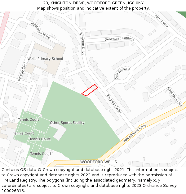 23, KNIGHTON DRIVE, WOODFORD GREEN, IG8 0NY: Location map and indicative extent of plot