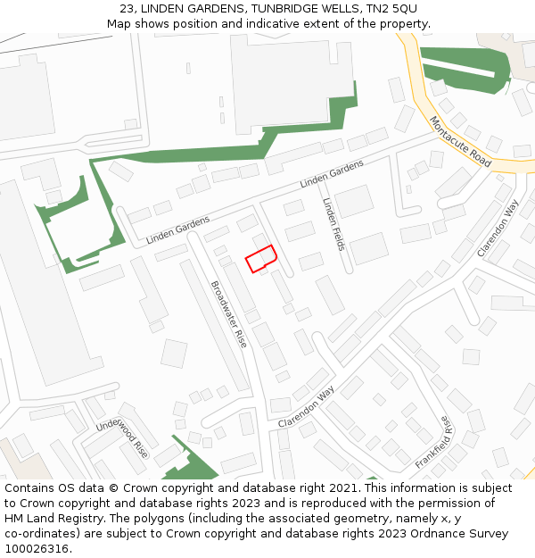 23, LINDEN GARDENS, TUNBRIDGE WELLS, TN2 5QU: Location map and indicative extent of plot