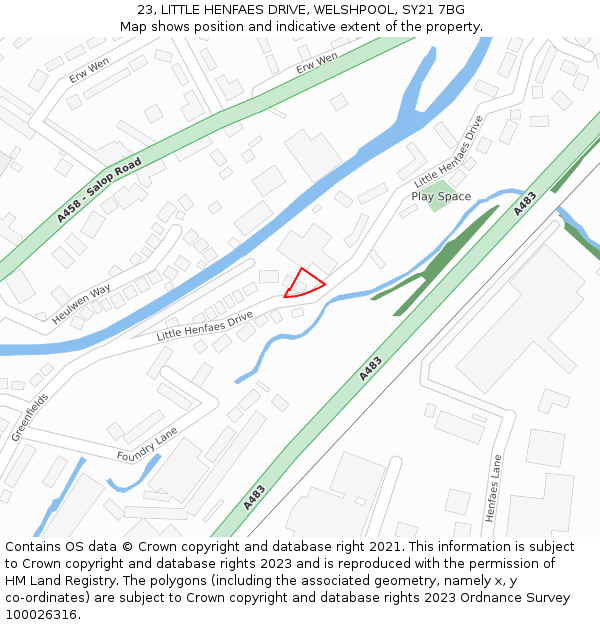 23, LITTLE HENFAES DRIVE, WELSHPOOL, SY21 7BG: Location map and indicative extent of plot