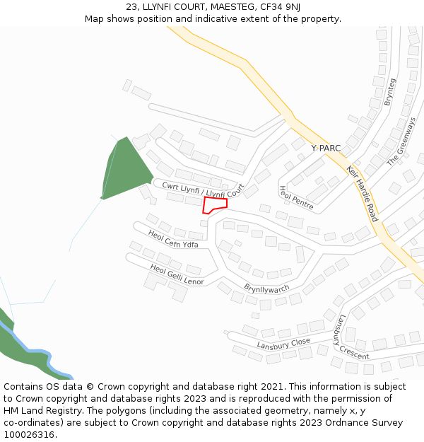 23, LLYNFI COURT, MAESTEG, CF34 9NJ: Location map and indicative extent of plot