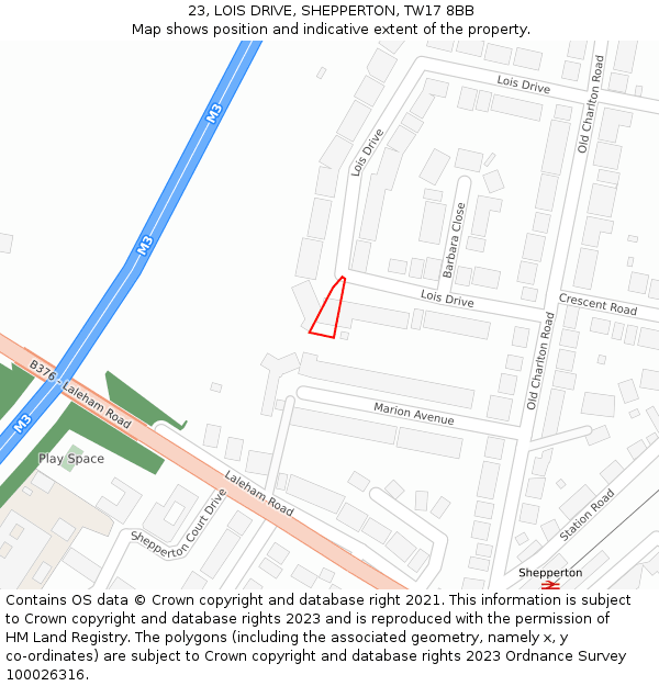 23, LOIS DRIVE, SHEPPERTON, TW17 8BB: Location map and indicative extent of plot