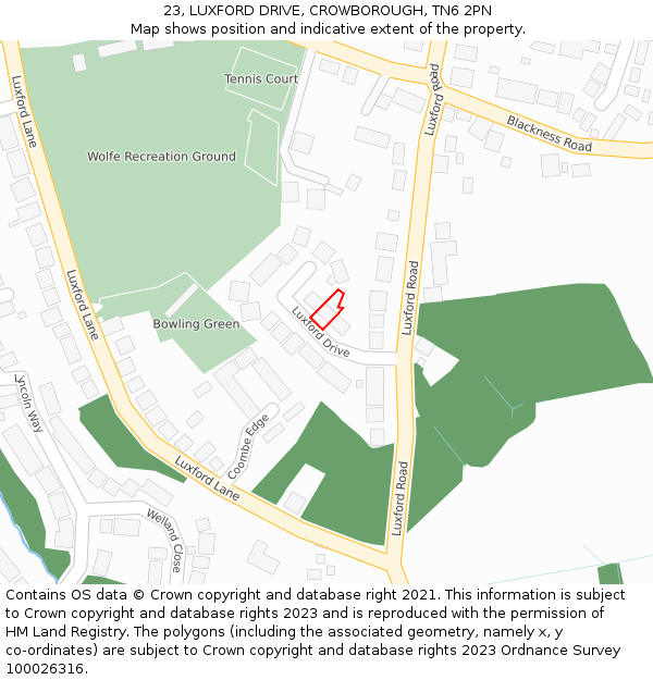 23, LUXFORD DRIVE, CROWBOROUGH, TN6 2PN: Location map and indicative extent of plot