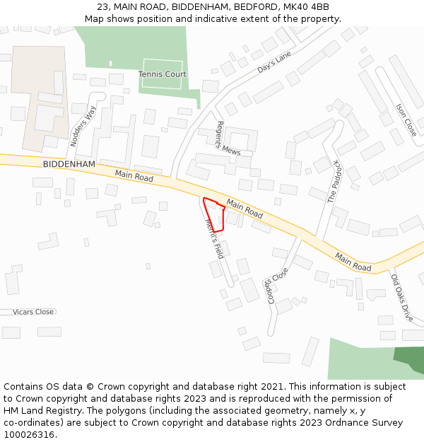 23, MAIN ROAD, BIDDENHAM, BEDFORD, MK40 4BB: Location map and indicative extent of plot