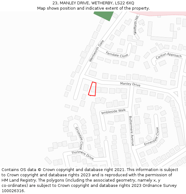 23, MANLEY DRIVE, WETHERBY, LS22 6XQ: Location map and indicative extent of plot