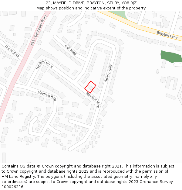 23, MAYFIELD DRIVE, BRAYTON, SELBY, YO8 9JZ: Location map and indicative extent of plot