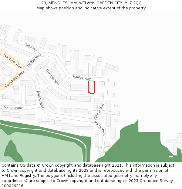 23, MENDLESHAM, WELWYN GARDEN CITY, AL7 2QG: Location map and indicative extent of plot