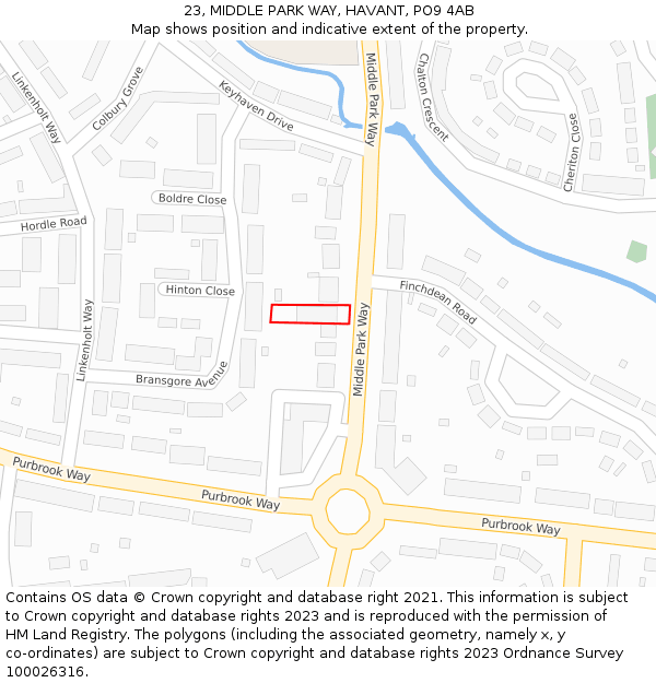 23, MIDDLE PARK WAY, HAVANT, PO9 4AB: Location map and indicative extent of plot