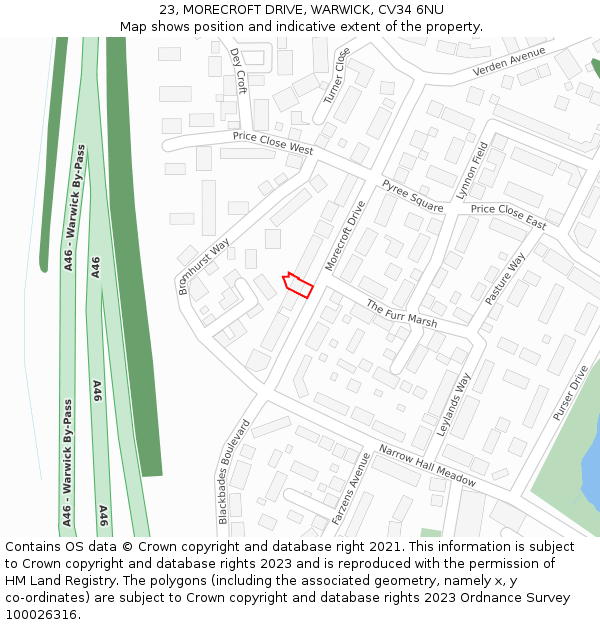 23, MORECROFT DRIVE, WARWICK, CV34 6NU: Location map and indicative extent of plot