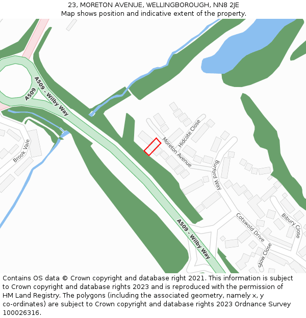 23, MORETON AVENUE, WELLINGBOROUGH, NN8 2JE: Location map and indicative extent of plot