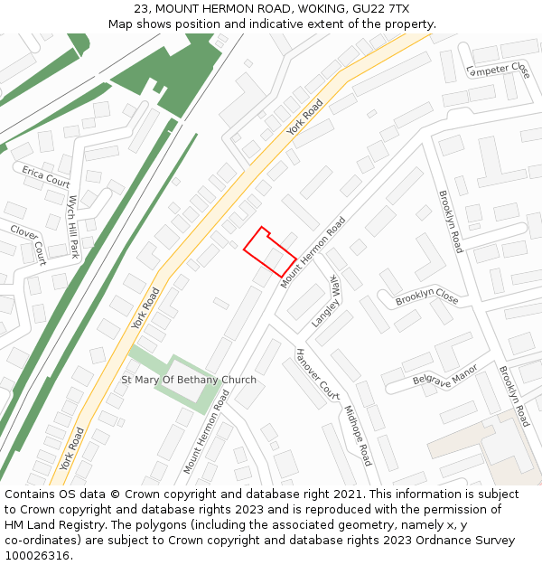 23, MOUNT HERMON ROAD, WOKING, GU22 7TX: Location map and indicative extent of plot