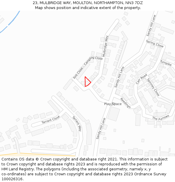 23, MULBRIDGE WAY, MOULTON, NORTHAMPTON, NN3 7DZ: Location map and indicative extent of plot