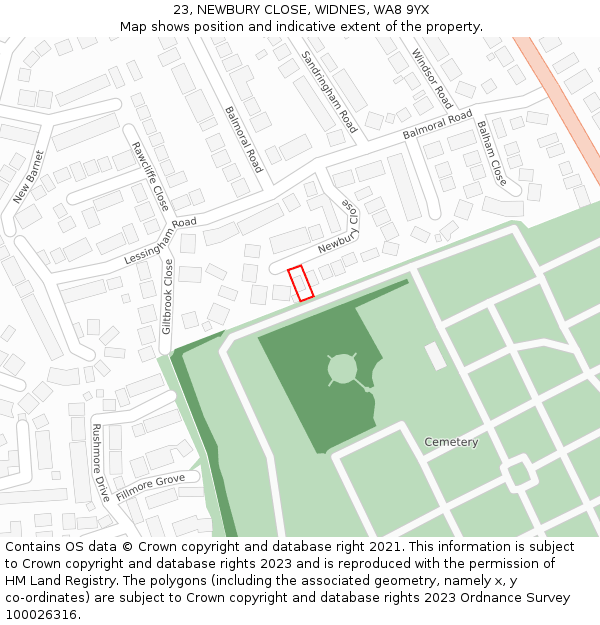 23, NEWBURY CLOSE, WIDNES, WA8 9YX: Location map and indicative extent of plot