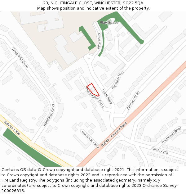 23, NIGHTINGALE CLOSE, WINCHESTER, SO22 5QA: Location map and indicative extent of plot