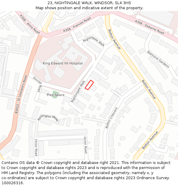 23, NIGHTINGALE WALK, WINDSOR, SL4 3HS: Location map and indicative extent of plot