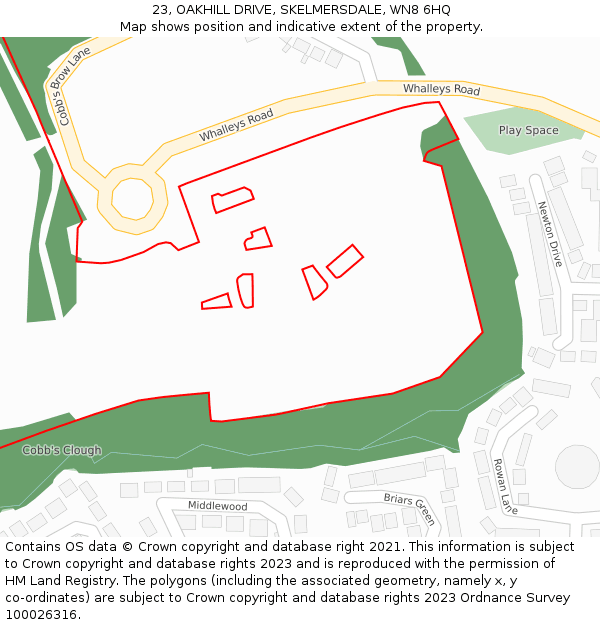 23, OAKHILL DRIVE, SKELMERSDALE, WN8 6HQ: Location map and indicative extent of plot